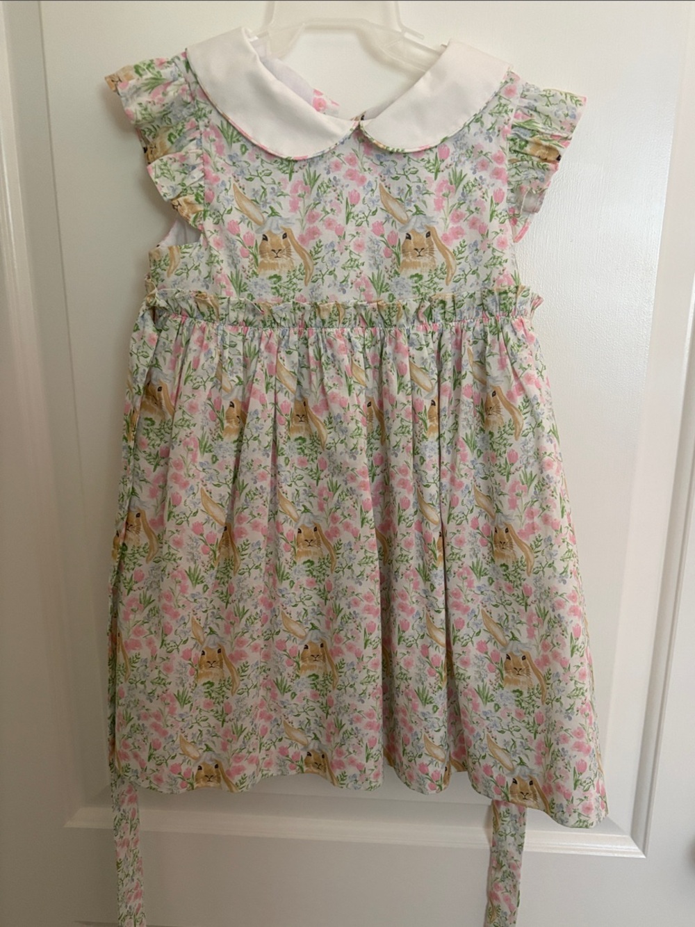 Edgehill Collection White-Collared Pastel Floral & Bunny Dress
